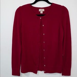 LOFT Red Cardigan Sweater Classic Knit
